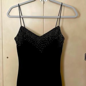 Black velvet cocktail prom dress evening gown tulle beading illusion maxi gold